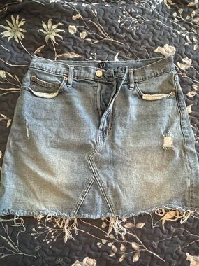 GAP Light Blue Distressed Denim Mini Skirt
